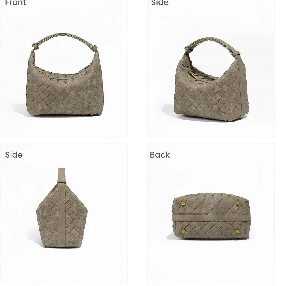 Luxurious Suede Hobo Bag - Women's Woven Leather Shoulder Bag with Spacious Inte - Picture 4 of 9